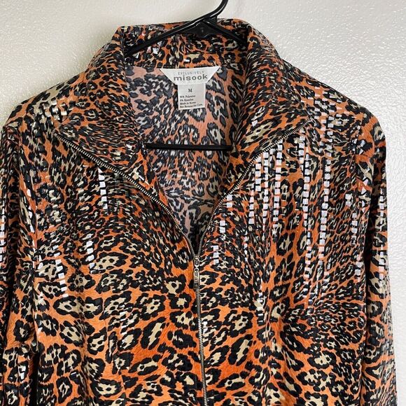 Exclusively Misook Full Zip Animal Print Shiny Pailettes Jacket Womens Medium - Picture 3 of 9